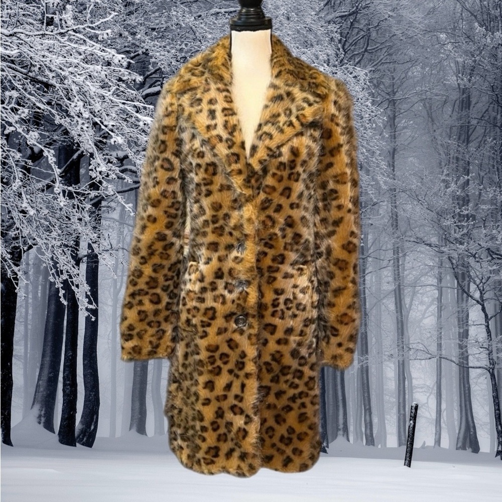🔥6HR SALE🔥 NWOT Vintage Betsey Johnson Faux Fur Leopard Print Duster Coat